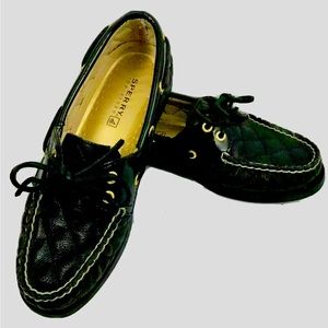 Sperry Top Sider in Black Quilted Leather Boat Shoes